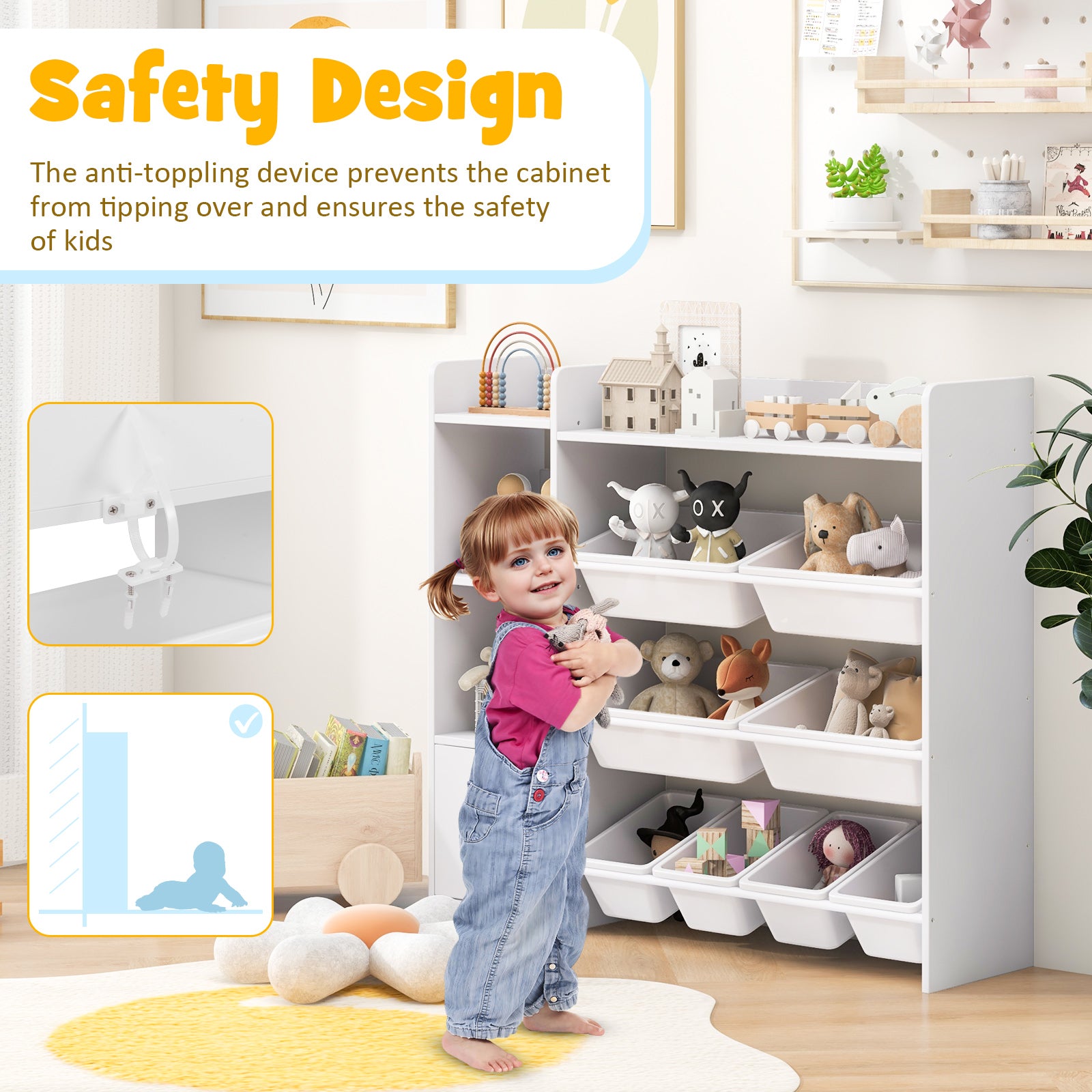 4-Tier Kids Toy Storage Organizer Bookshelf and Toy Storage Rack with Door, White Kids Storage at Gallery Canada