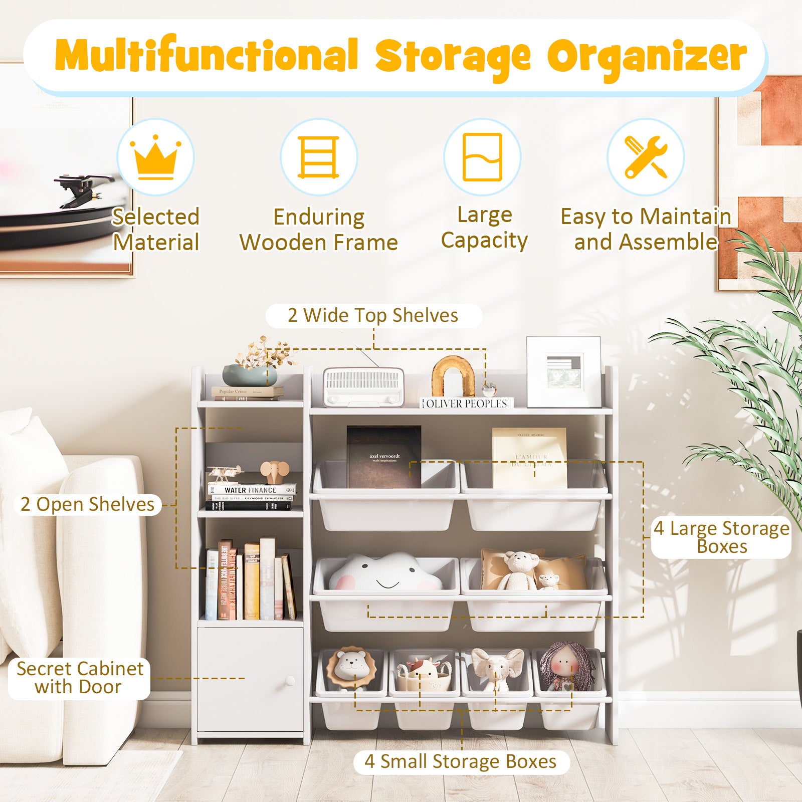 4-Tier Kids Toy Storage Organizer Bookshelf and Toy Storage Rack with Door, White Kids Storage at Gallery Canada