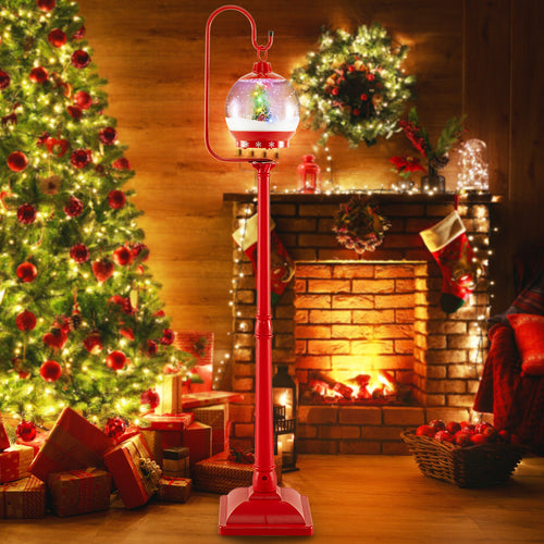 68 Inch Musical Christmas Street Lamp Post With Snow Globe, Red