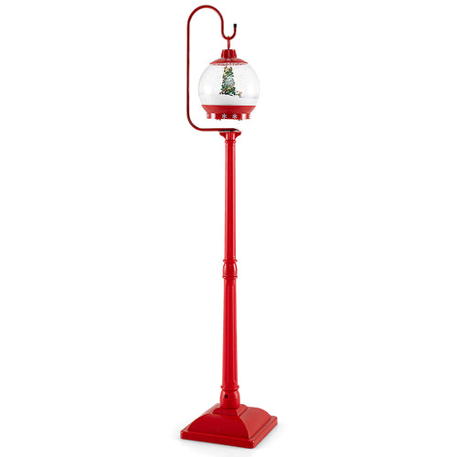 68 Inch Musical Christmas Street Lamp Post With Snow Globe, Red