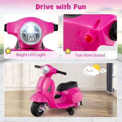 Kids Ride On Motorcycle With LED Headlight, Horn Sound, Pink