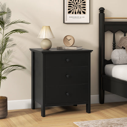 3-Drawer Wooden Nightstand Modern Bedside Table, Black Nightstands at Gallery Canada