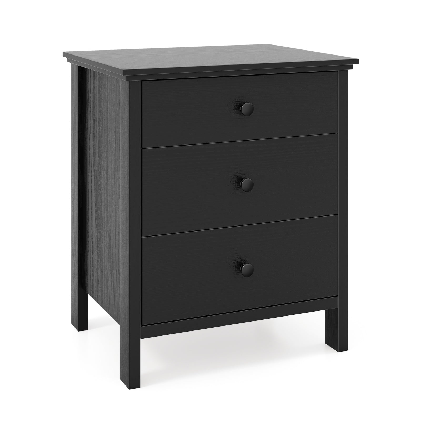 3-Drawer Wooden Nightstand Modern Bedside Table, Black Nightstands at Gallery Canada