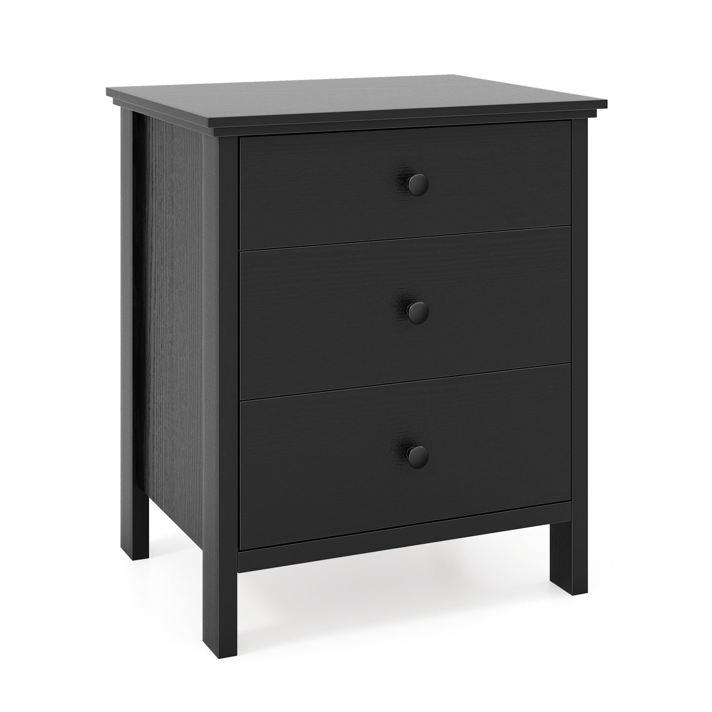 3-Drawer Wooden Nightstand Modern Bedside Table, Black Nightstands at Gallery Canada