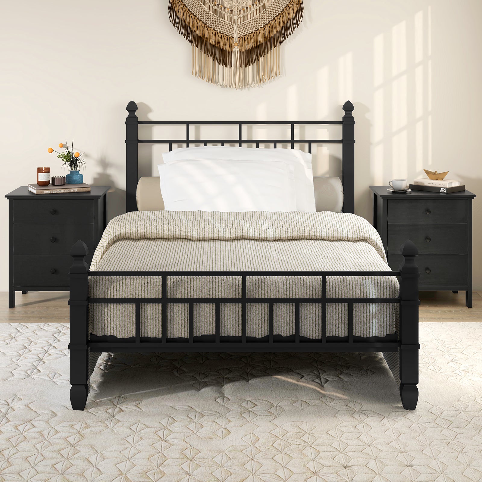 3-Drawer Wooden Nightstand Modern Bedside Table, Black Nightstands at Gallery Canada