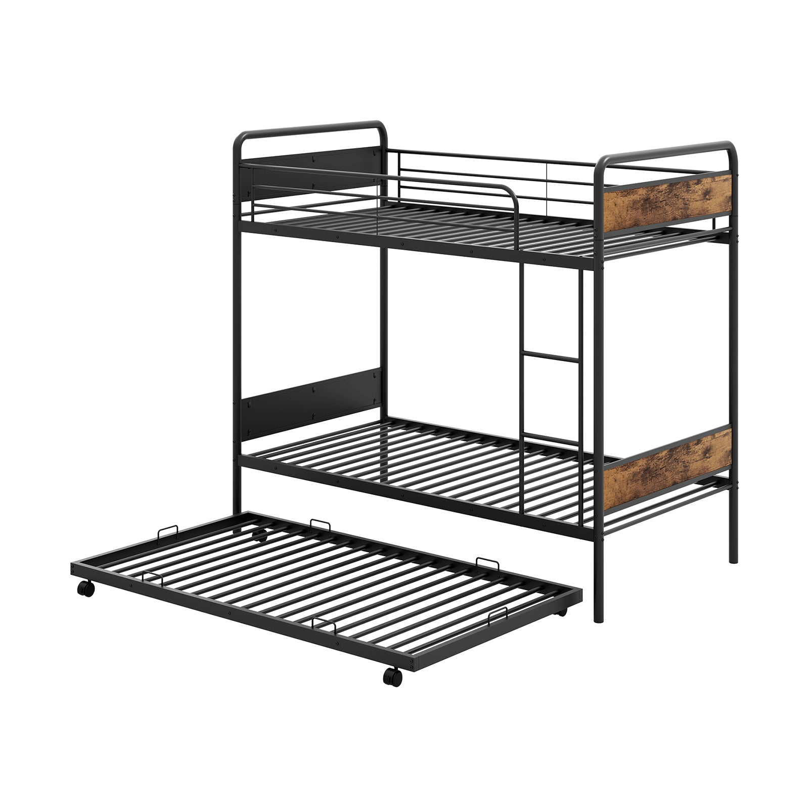 Twin Over Twin Bunk Bed with Trundle with Ladder and Full-length Guardrails, Black Trundle Bed Frame at Gallery Canada