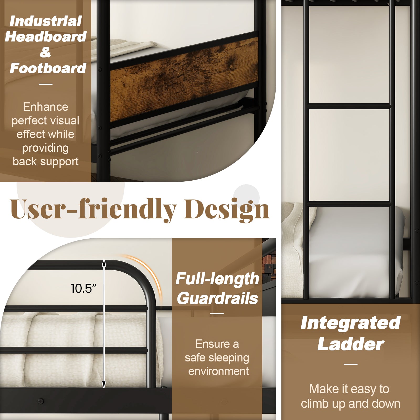 Twin Over Twin Bunk Bed with Trundle with Ladder and Full-length Guardrails, Black Trundle Bed Frame at Gallery Canada