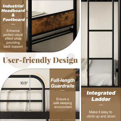 Twin Over Twin Bunk Bed with Trundle with Ladder and Full-length Guardrails, Black Trundle Bed Frame at Gallery Canada