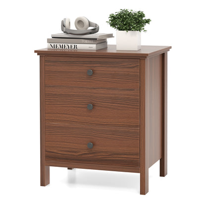 3-Drawer Wooden Nightstand Modern Bedside Table, Brown Nightstands Brown at Gallery Canada