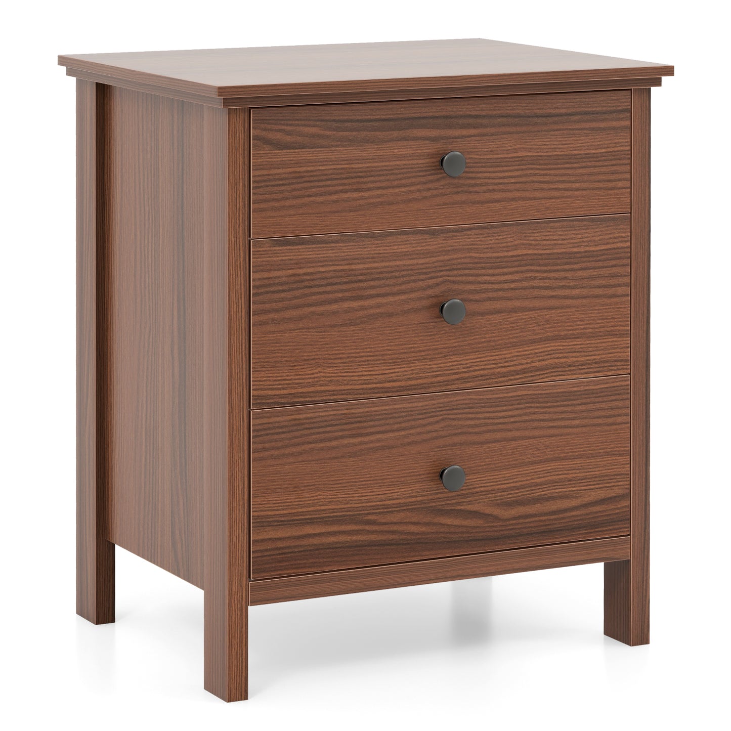 3-Drawer Wooden Nightstand Modern Bedside Table, Brown Nightstands at Gallery Canada
