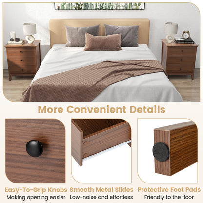3-Drawer Wooden Nightstand Modern Bedside Table, Brown Nightstands at Gallery Canada
