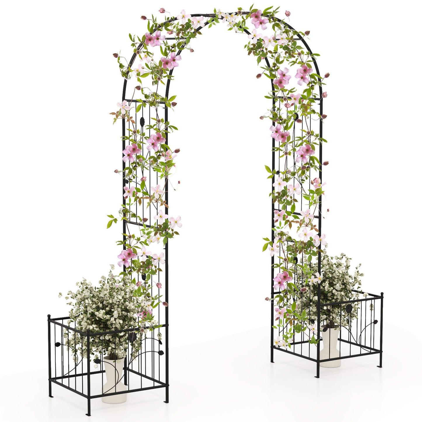 2 In 1 Garden Arbor With 2 Side Planters, 8 Ground Stakes, Black Outdoor Grills at Gallery Canada