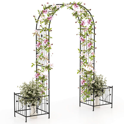 2 in 1 Garden Arbor with 2 Side Planters and 8 Ground Stakes, Black Outdoor Grills at Gallery Canada