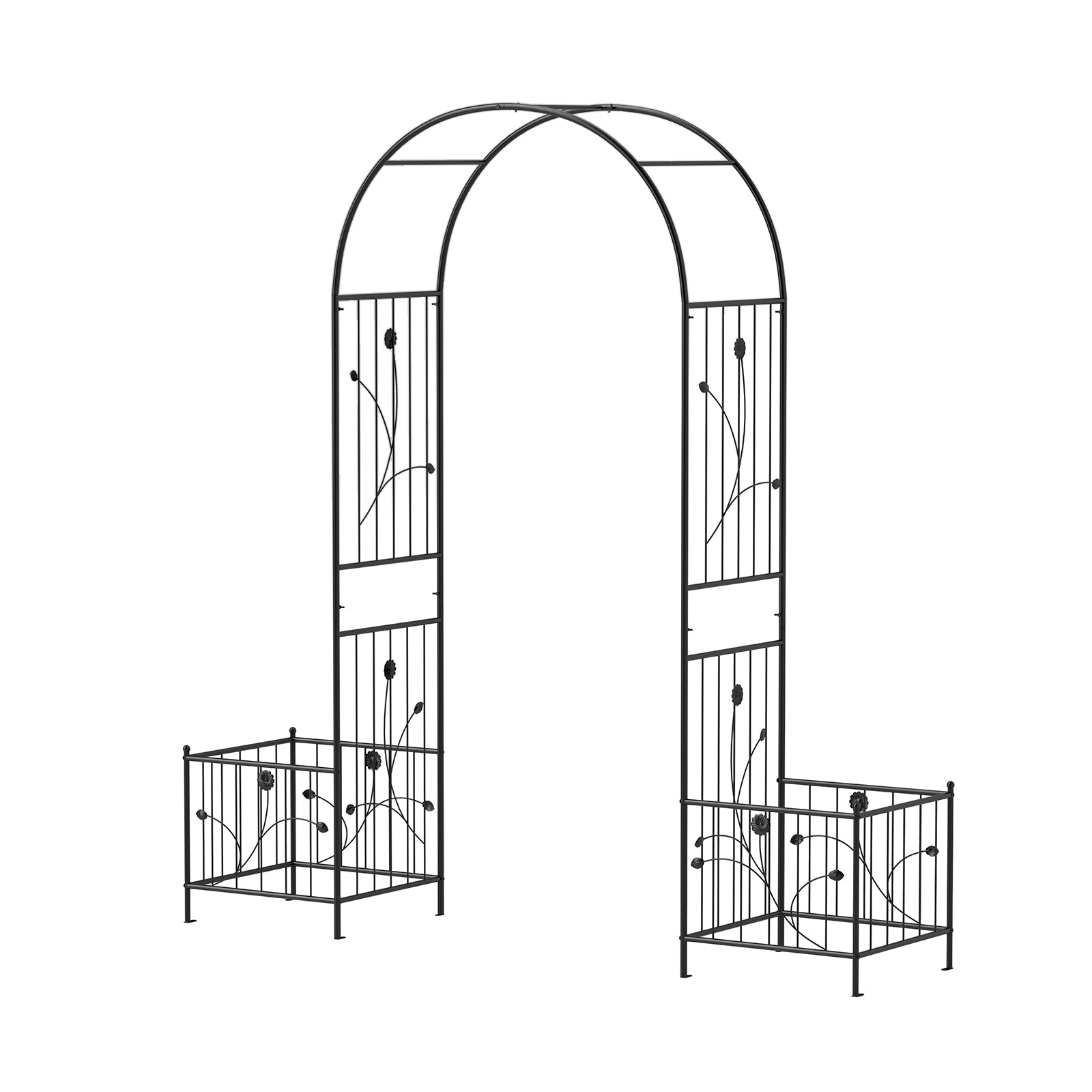 2 in 1 Garden Arbor with 2 Side Planters and 8 Ground Stakes, Black Outdoor Grills at Gallery Canada