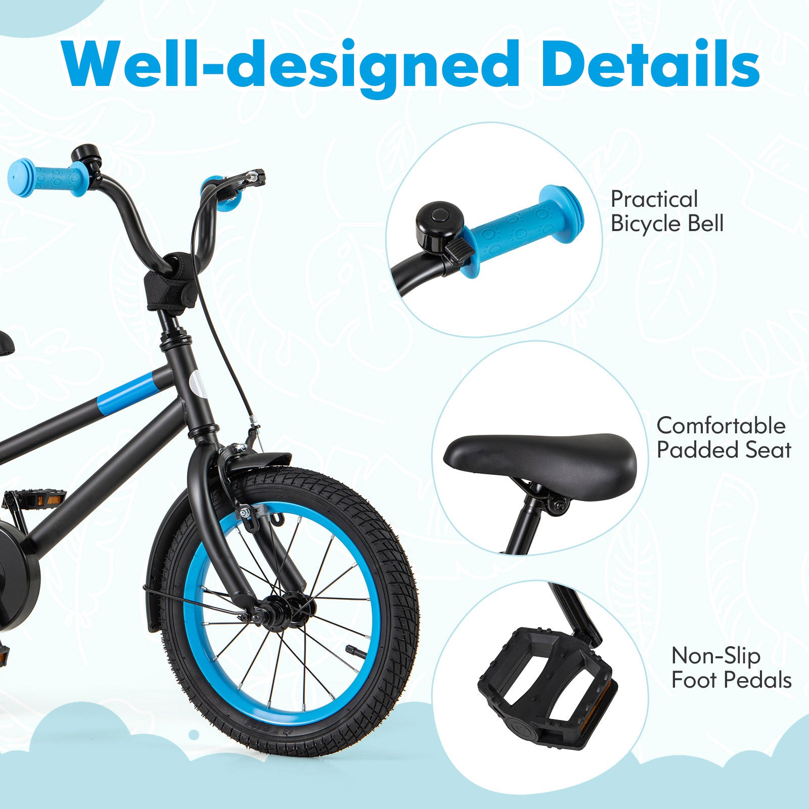 Kids Bike with Adjustable Handlebar and Saddle Black-14 inches, Black Kids Bike at Gallery Canada