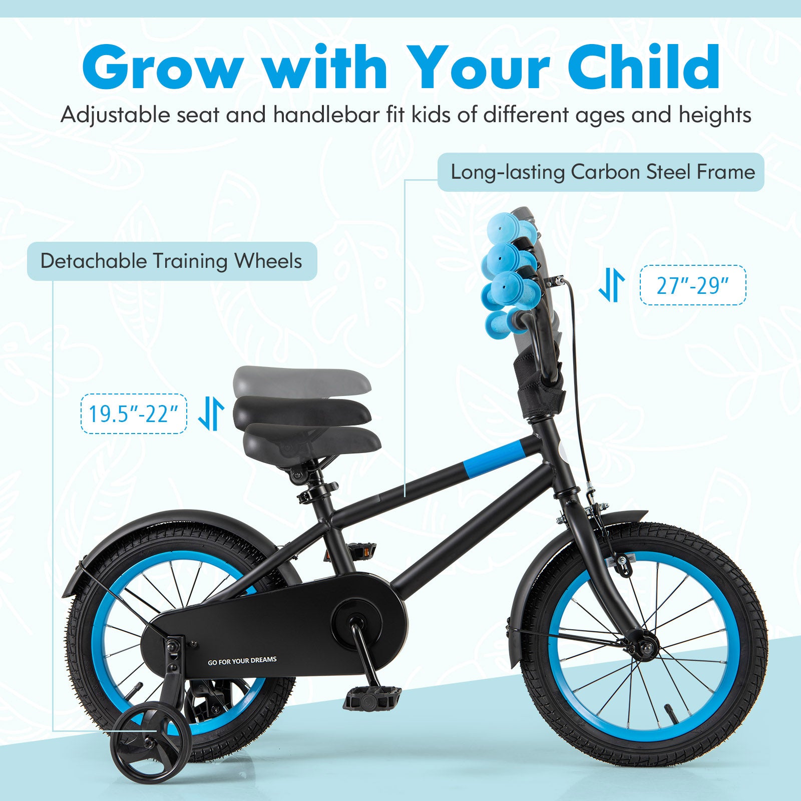 Kids Bike with Adjustable Handlebar and Saddle Black-14 inches, Black Kids Bike at Gallery Canada