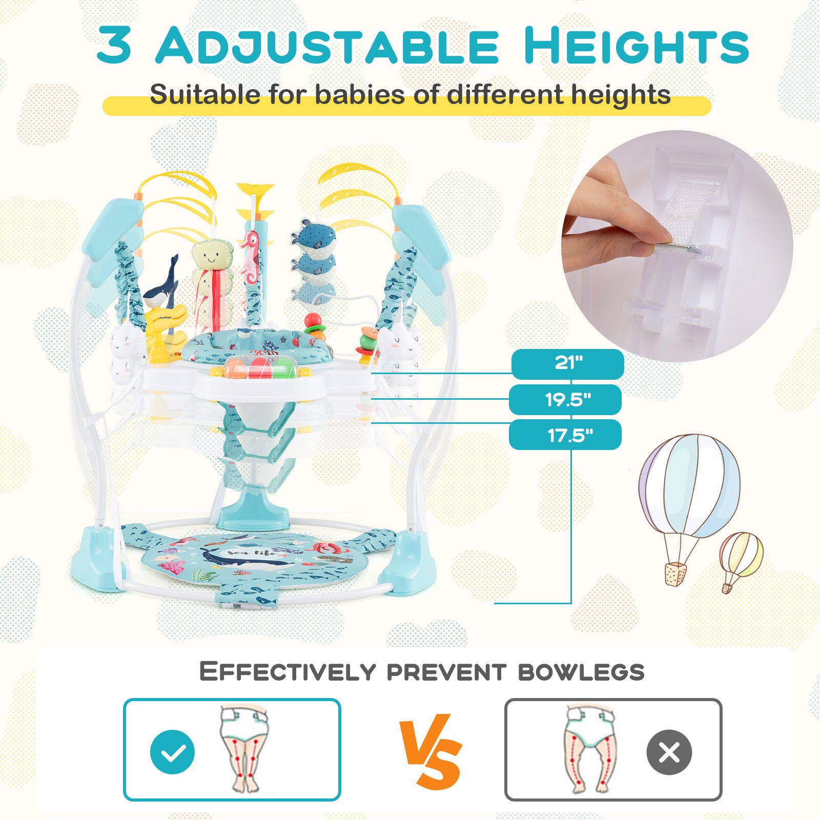 Baby Activity Center Height Adjustable Baby Bouncing Saucer with Interactive Toys, Light Blue Baby Gyms & Playmats at Gallery Canada