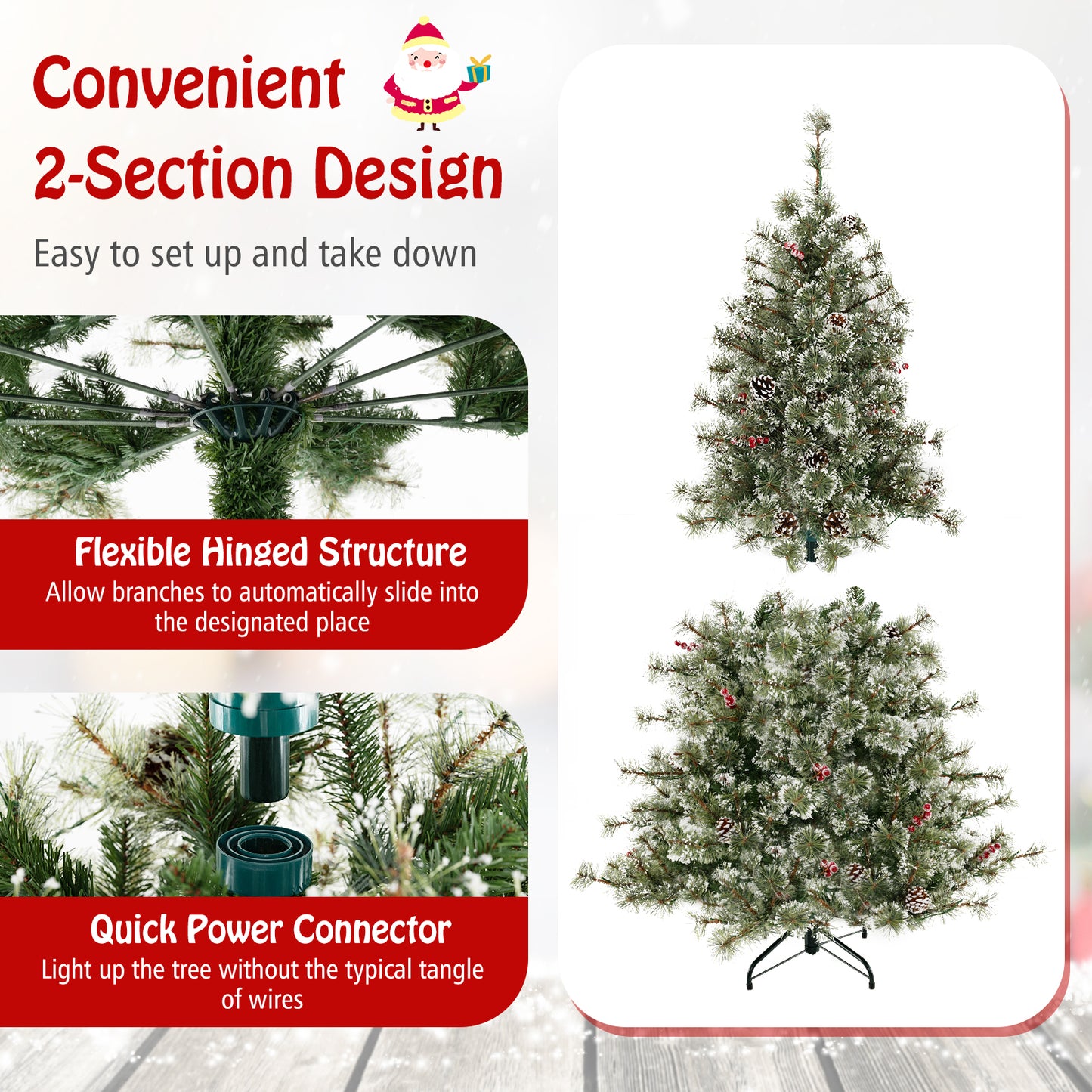 6/7.5/9 FT Artificial Christmas Tree Pre-Lit Hinged Holiday Tree with 360° Quick Power Connector-6 ft, Green Christmas Tree at Gallery Canada