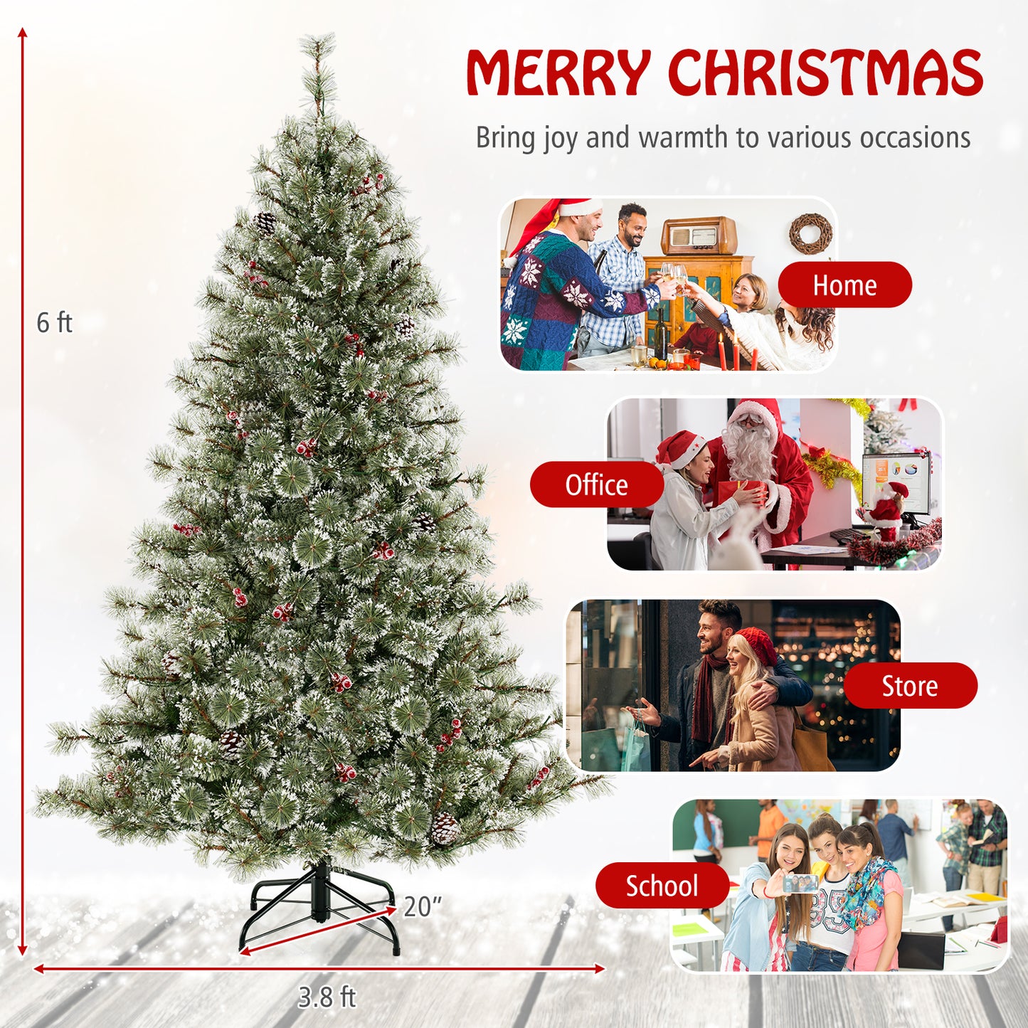 6/7.5/9 FT Artificial Christmas Tree Pre-Lit Hinged Holiday Tree with 360° Quick Power Connector-6 ft, Green Christmas Tree at Gallery Canada