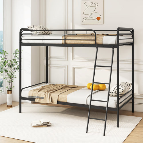 Heavy Duty Metal Bunk Bed with Ladder and Safety Guardrails, Black