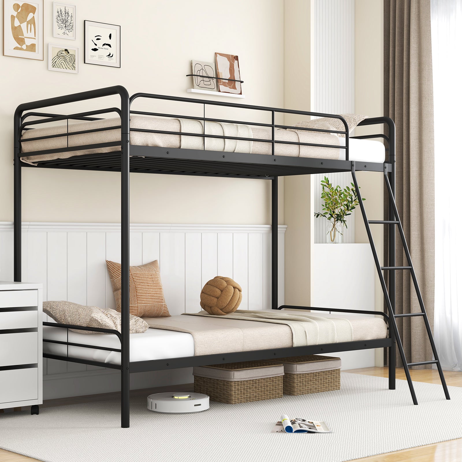 Heavy Duty Metal Bunk Bed with Ladder and Safety Guardrails, Black Trundle Bed Frame at Gallery Canada