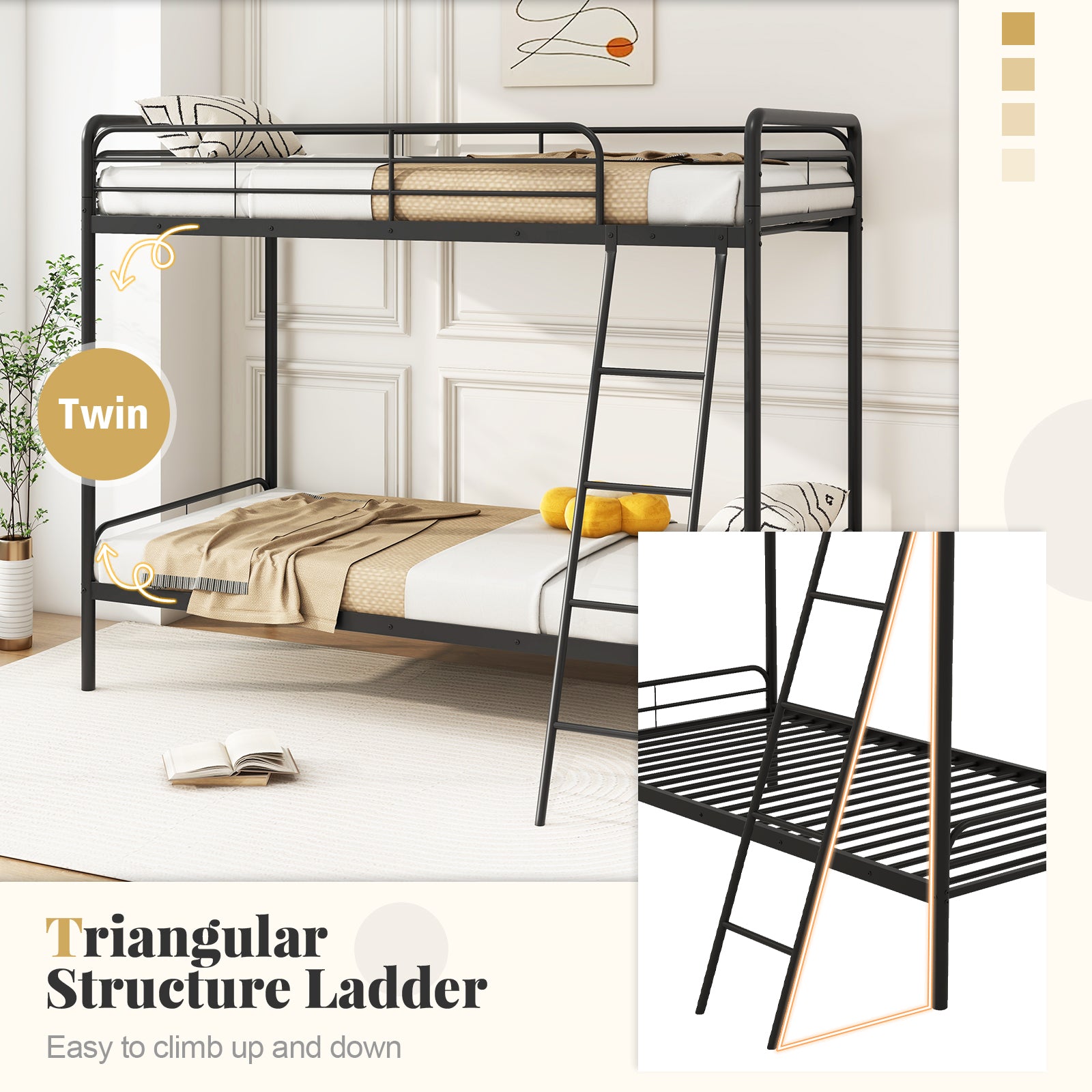 Heavy Duty Metal Bunk Bed with Ladder and Safety Guardrails, Black Trundle Bed Frame at Gallery Canada