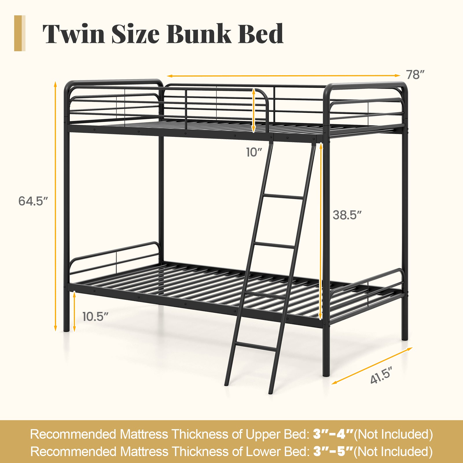Heavy Duty Metal Bunk Bed with Ladder and Safety Guardrails, Black Trundle Bed Frame at Gallery Canada