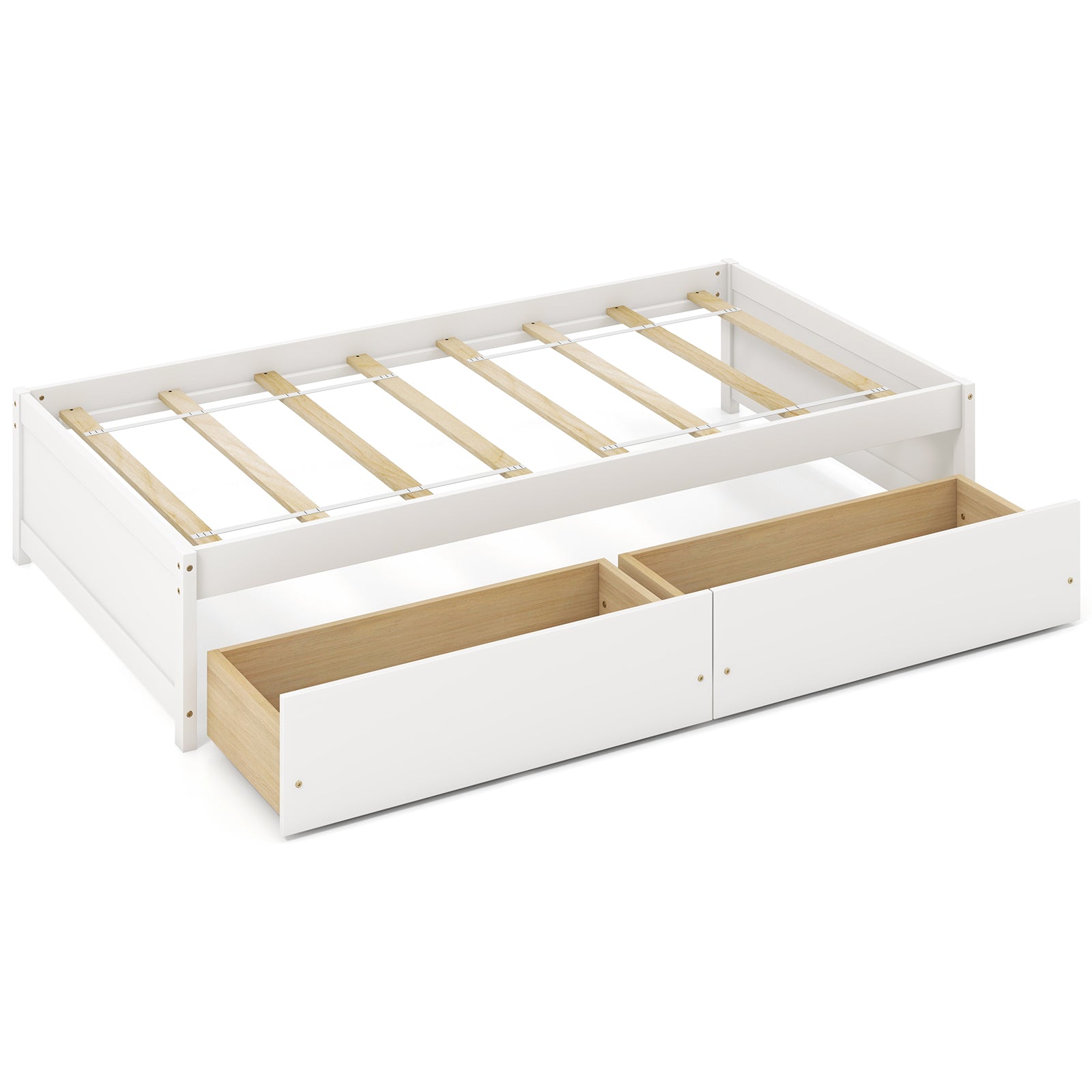Twin Size Captain Bed, 2 Drawers, Slats Support, White Simple Bed Frame White at Gallery Canada