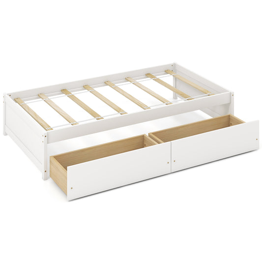 Twin Size Captain Bed, 2 Drawers, Slats Support, White Simple Bed Frame White at Gallery Canada