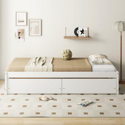 Twin Size Captain Bed with 2 Drawers and Slats Support, White Simple Bed Frame at Gallery Canada