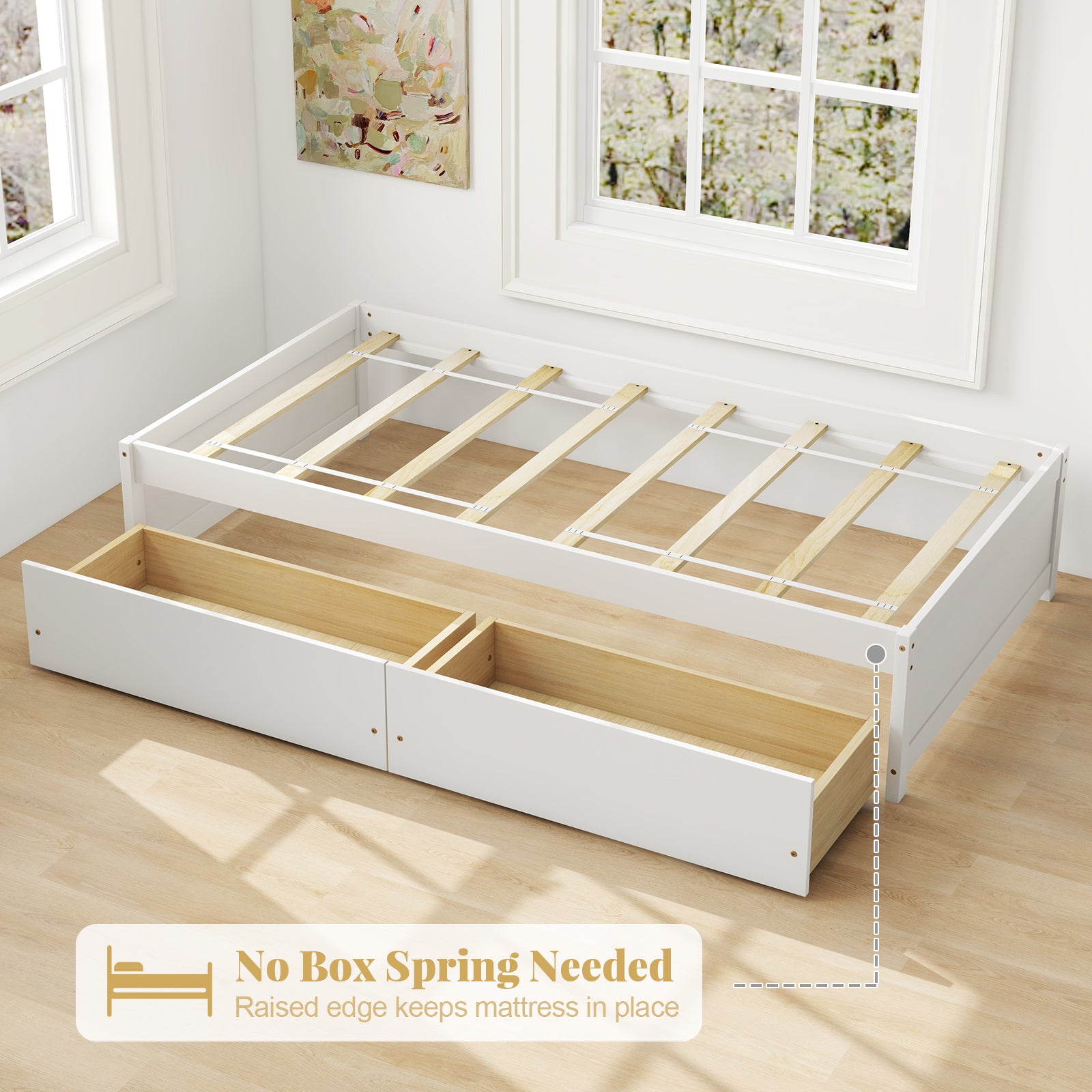 Twin Size Captain Bed with 2 Drawers and Slats Support, White Simple Bed Frame at Gallery Canada