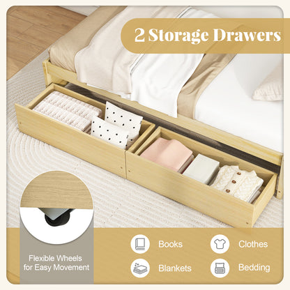 Twin Size Captain Bed with 2 Drawers and Slats Support, Natural Simple Bed Frame at Gallery Canada