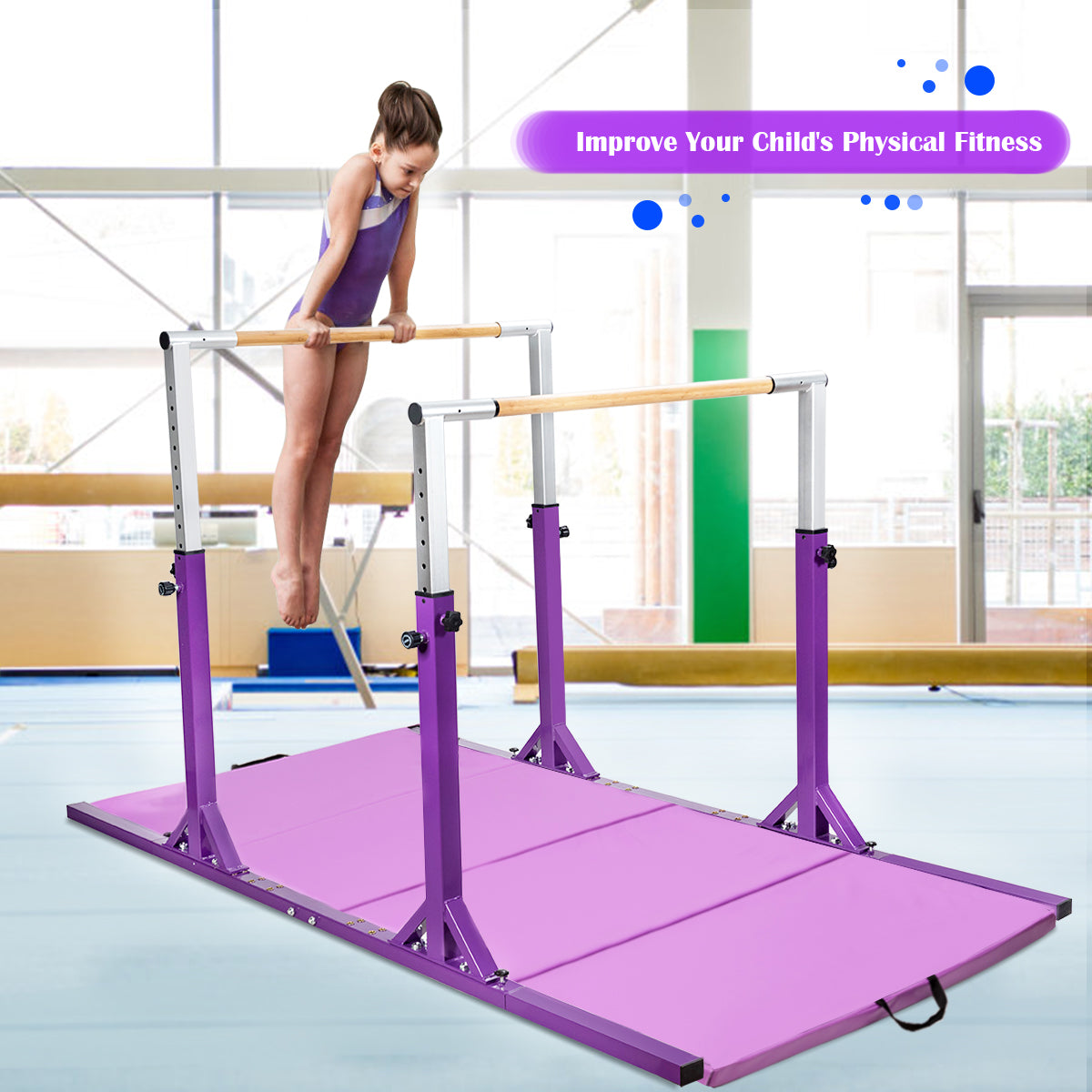 Kids Double Horizontal Bars Gymnastic Training Parallel Bars Adjustable, Purple Toy Sports at Gallery Canada