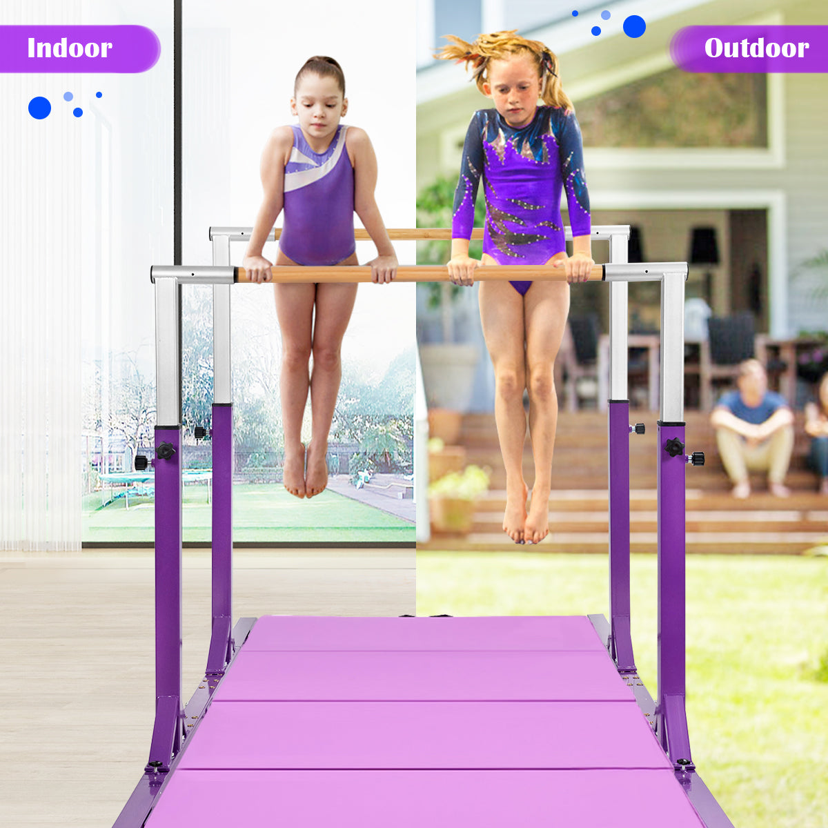 Kids Double Horizontal Bars Gymnastic Training Parallel Bars Adjustable, Purple Toy Sports at Gallery Canada