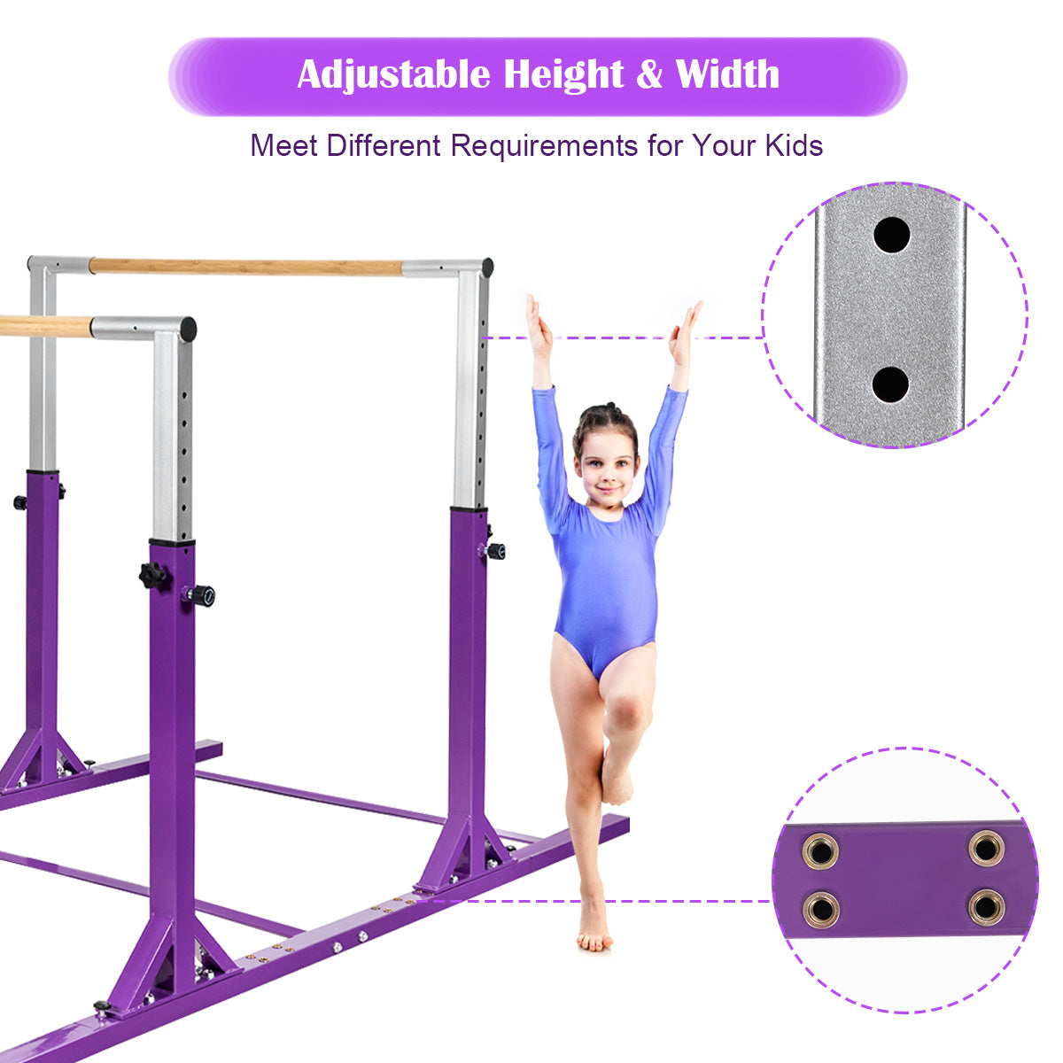 Kids Double Horizontal Bars Gymnastic Training Parallel Bars Adjustable, Purple Toy Sports at Gallery Canada