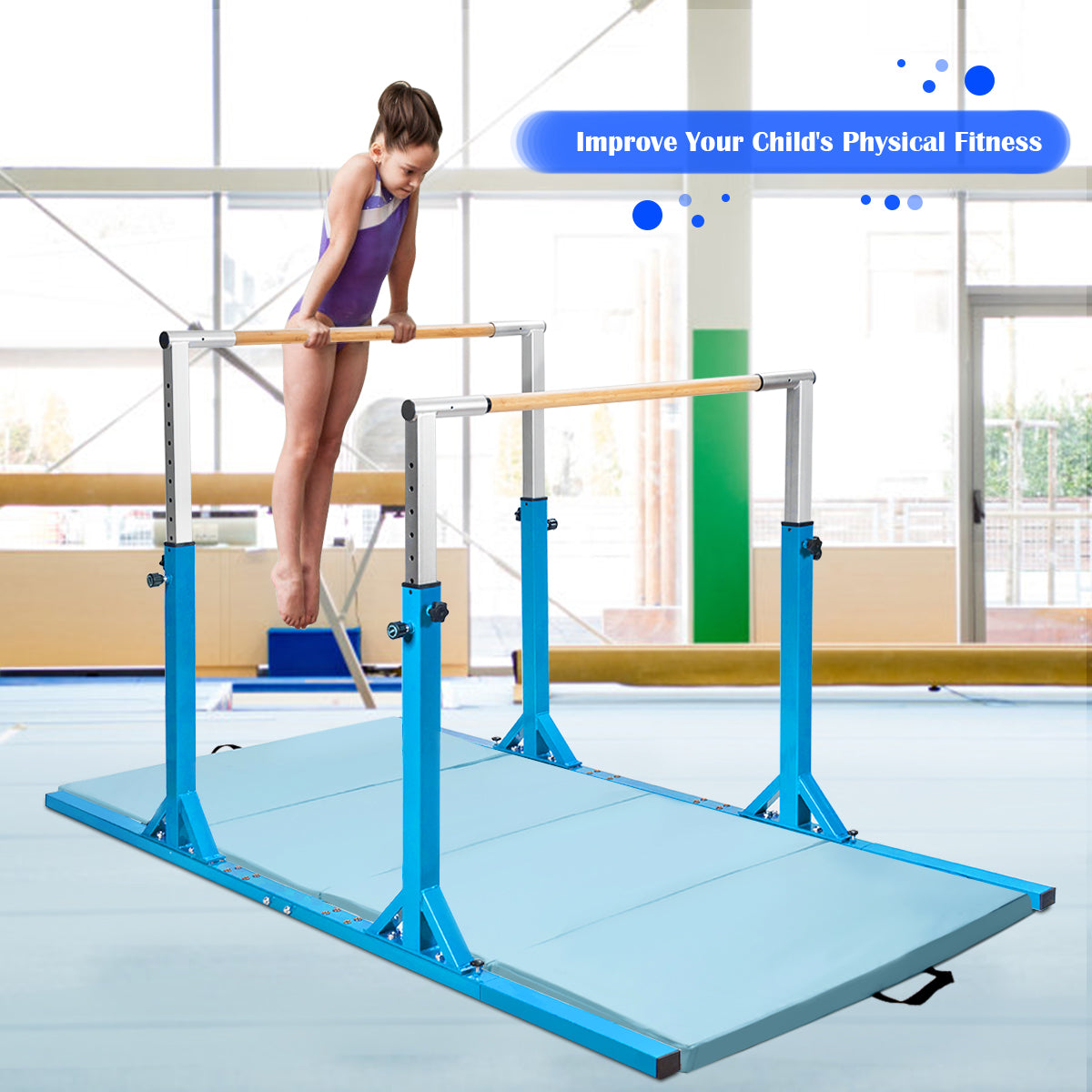 Kids Double Horizontal Bars Gymnastic Training Parallel Bars Adjustable, Blue Toy Sports at Gallery Canada
