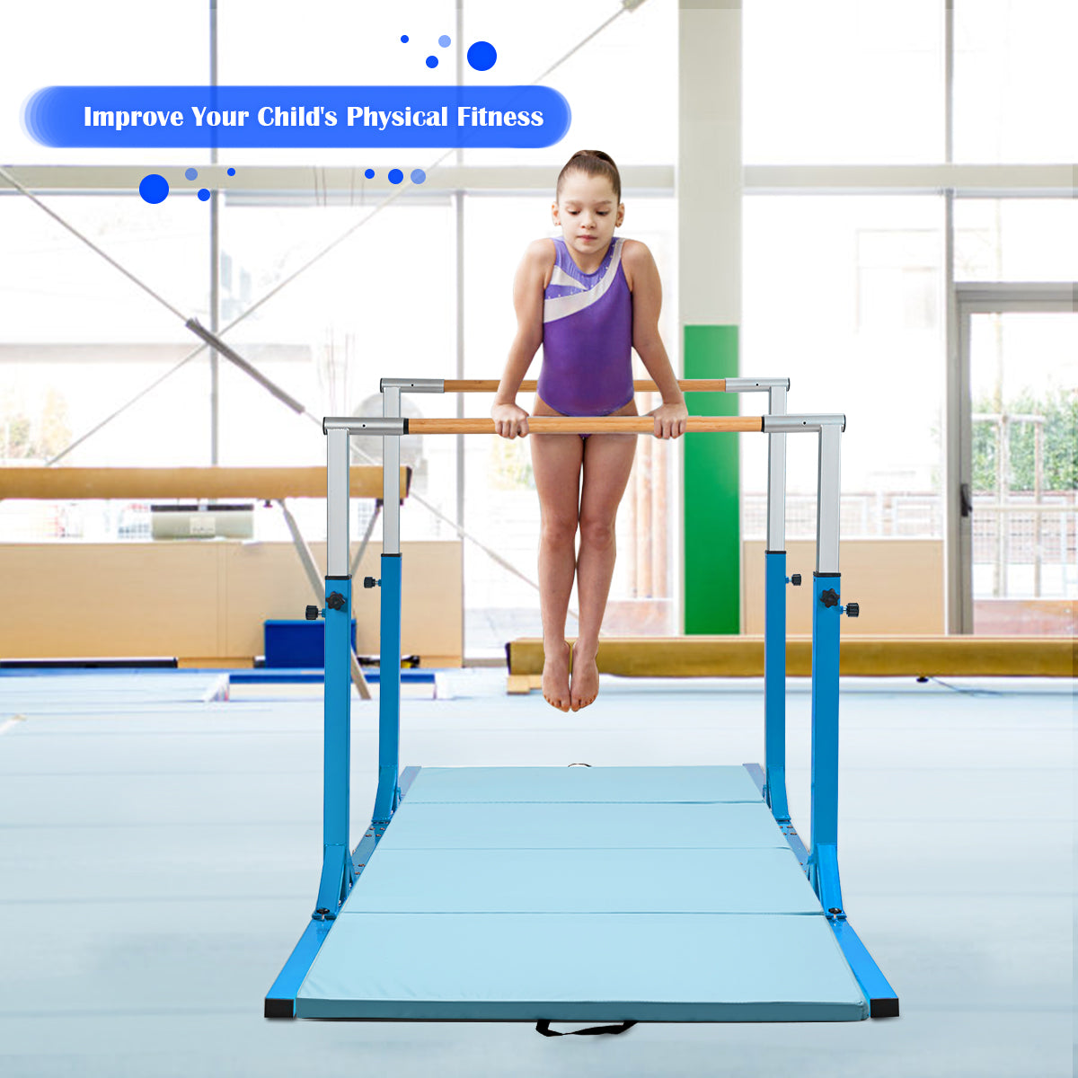 Kids Double Horizontal Bars Gymnastic Training Parallel Bars Adjustable, Blue Toy Sports at Gallery Canada