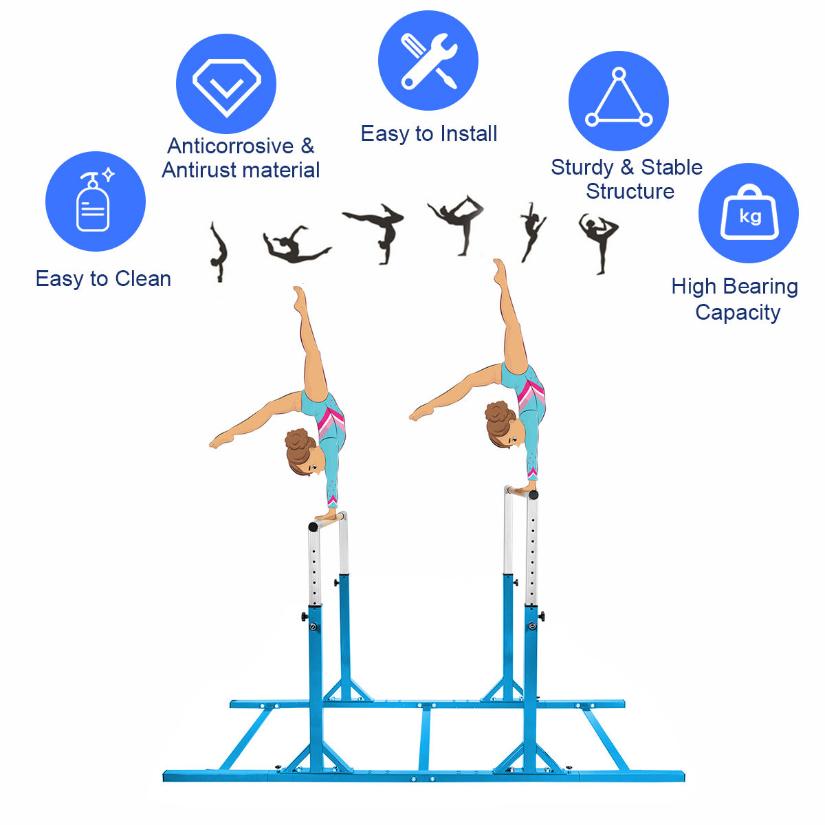 Kids Double Horizontal Bars Gymnastic Training Parallel Bars Adjustable, Blue Toy Sports at Gallery Canada
