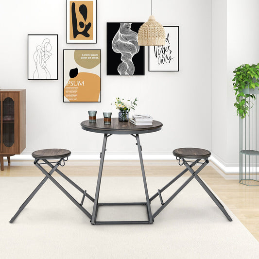 3 Pieces Dining Table Set with 2 Foldable Stools for Small Space, Gray Dining Room Sets Gray at Gallery Canada