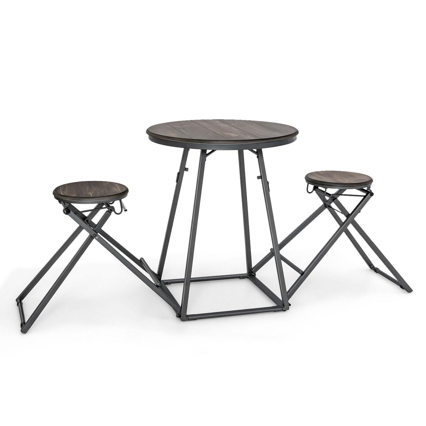 3 Pieces Dining Table Set with 2 Foldable Stools for Small Space, Gray Dining Room Sets Gray at Gallery Canada