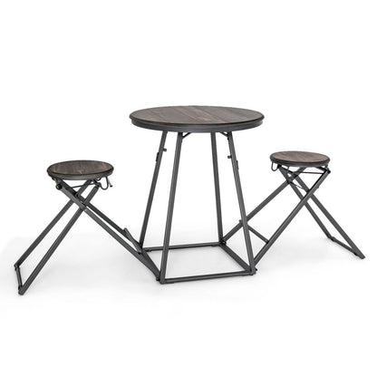 3 Pieces Dining Table Set with 2 Foldable Stools for Small Space, Gray Dining Room Sets Gray at Gallery Canada