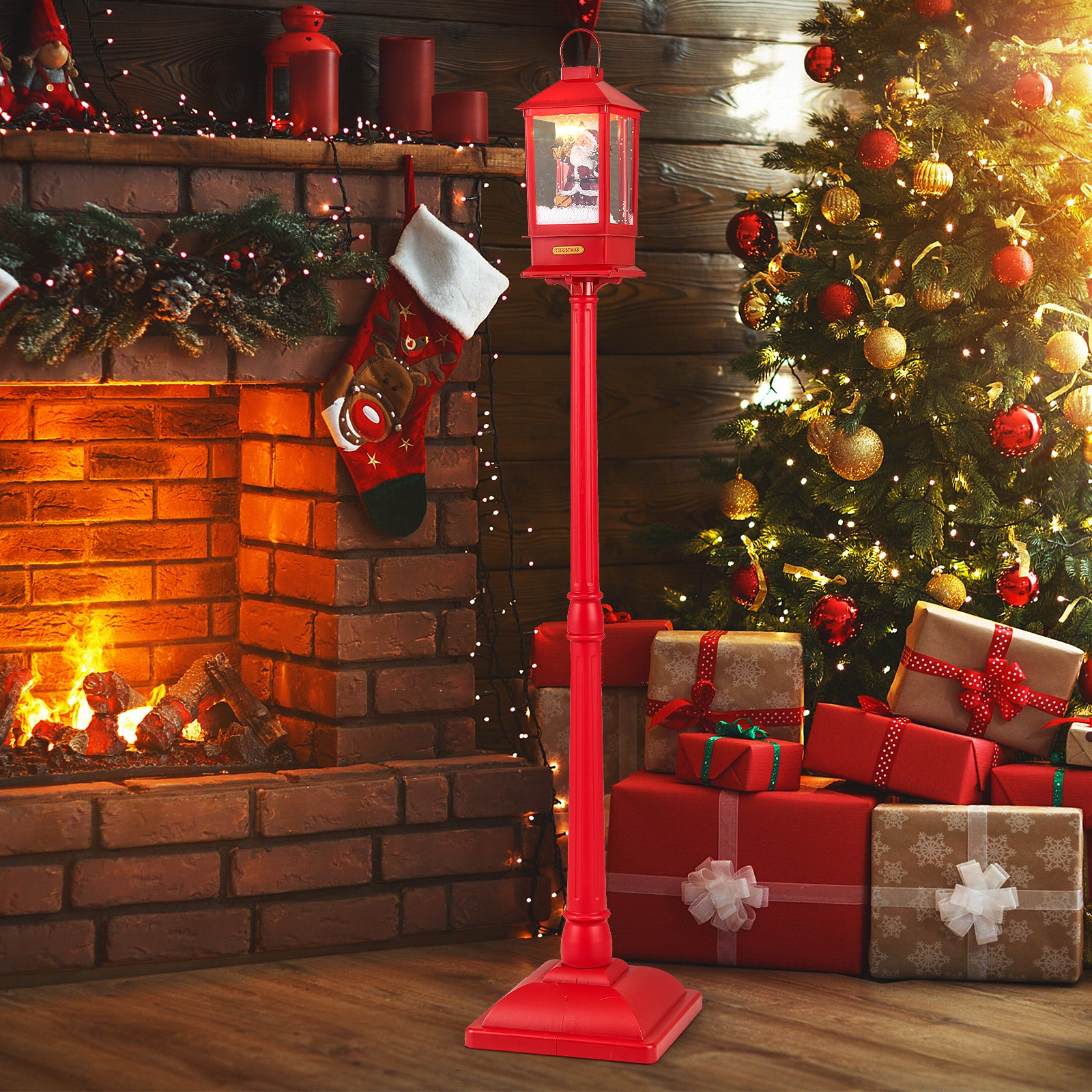 61 Inch Christmas Musical Street Lamp Post, Detachable Snow Globe Lantern, Red Christmas Decor & Accessories at Gallery Canada