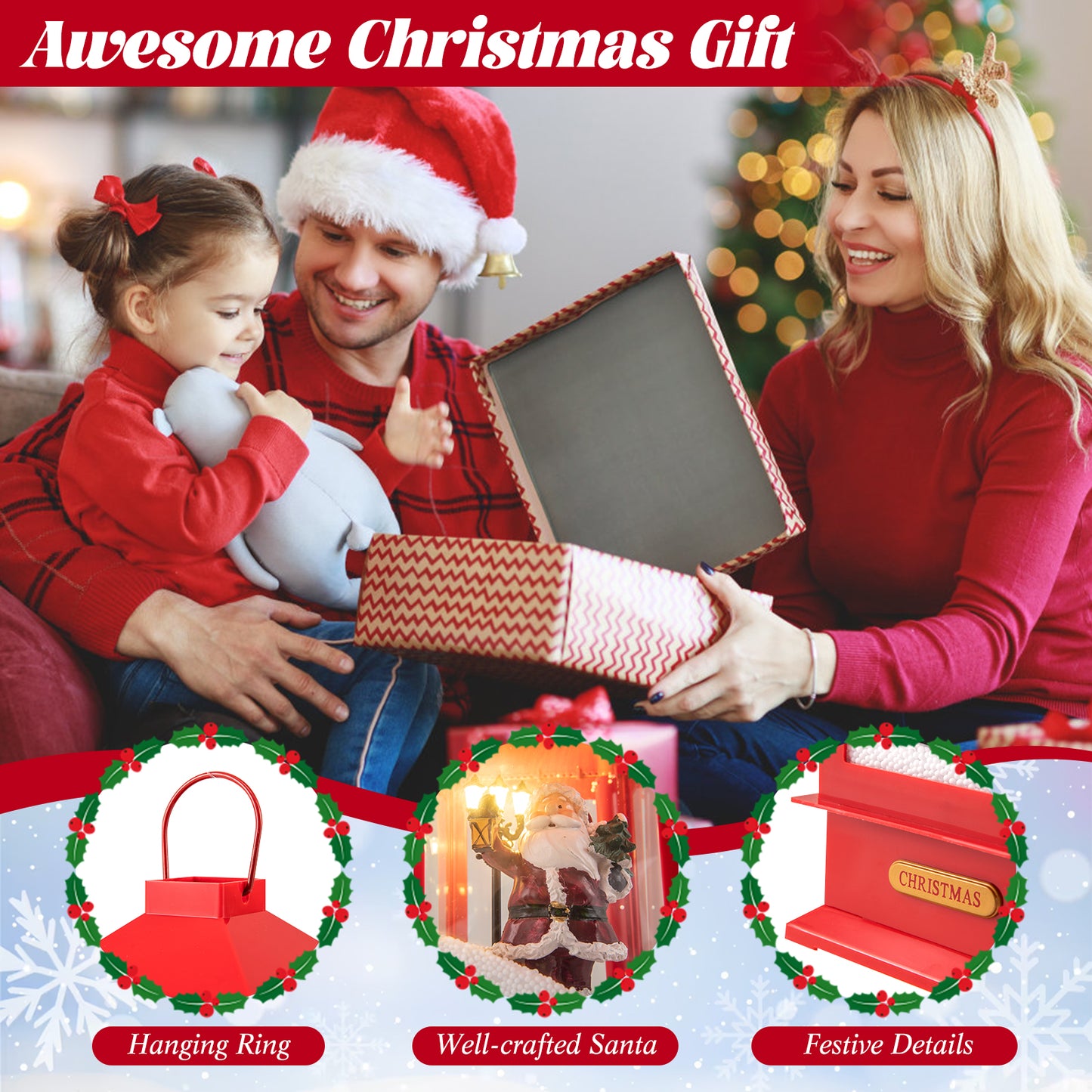 61 Inch Christmas Musical Street Lamp Post, Detachable Snow Globe Lantern, Red Christmas Decor & Accessories at Gallery Canada