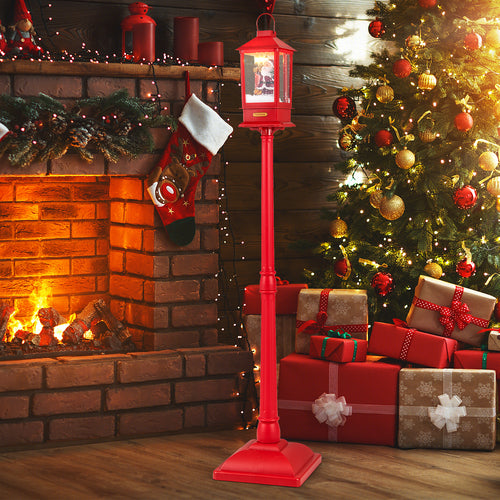 61 Inch Christmas Musical Street Lamp Post, Detachable Snow Globe Lantern, Red