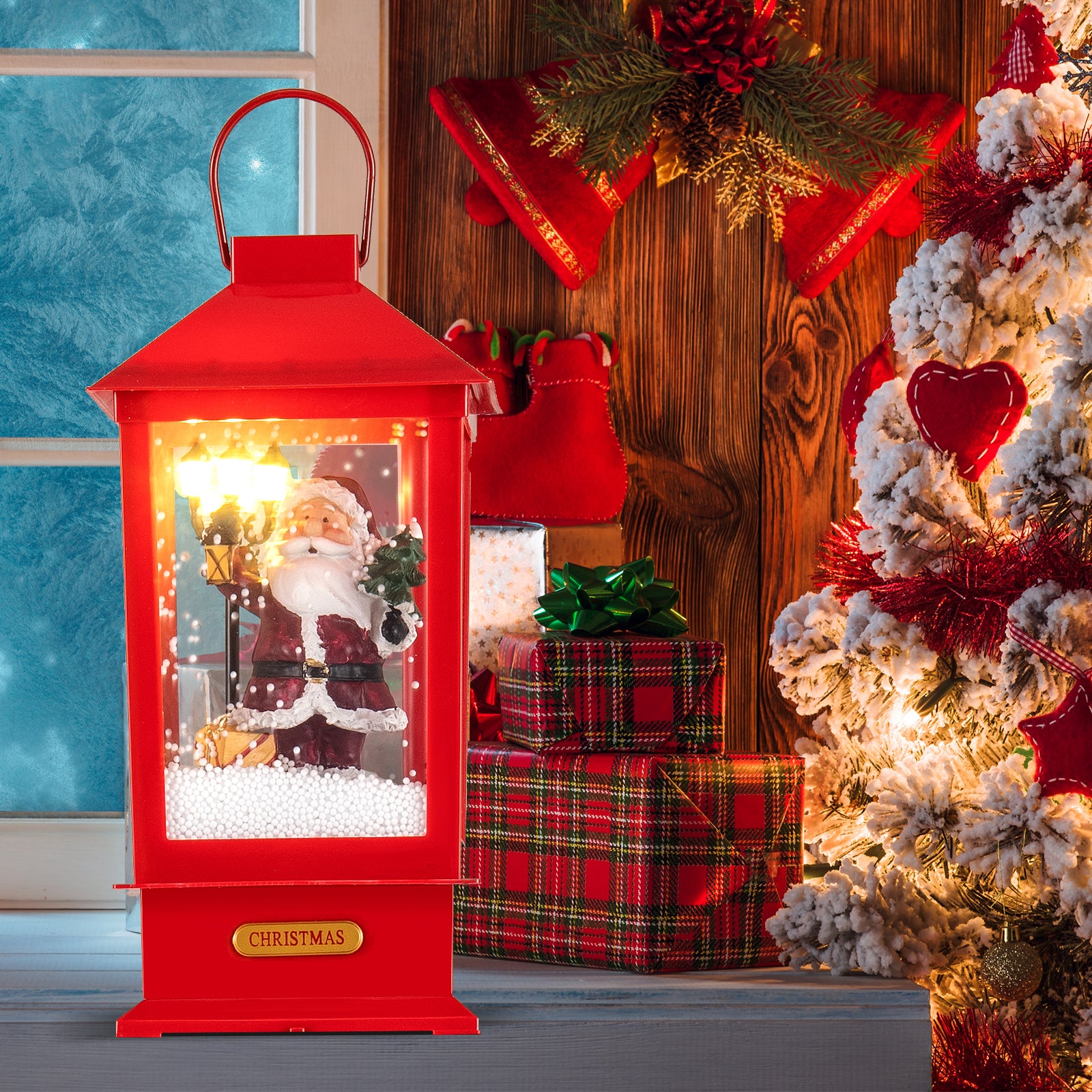 61 Inch Christmas Musical Street Lamp Post, Detachable Snow Globe Lantern, Red Christmas Decor & Accessories at Gallery Canada