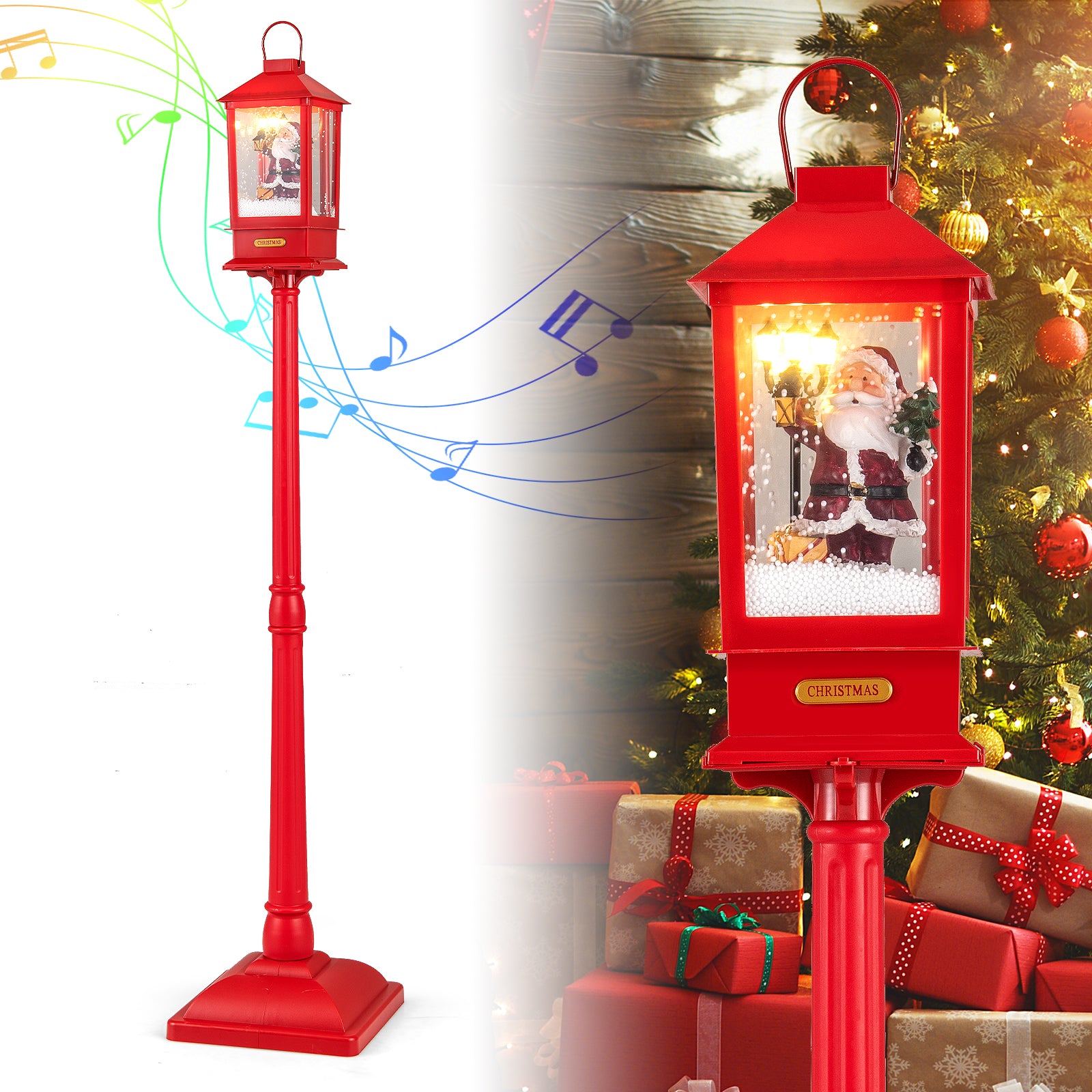 61 Inch Christmas Musical Street Lamp Post, Detachable Snow Globe Lantern, Red Christmas Decor & Accessories at Gallery Canada