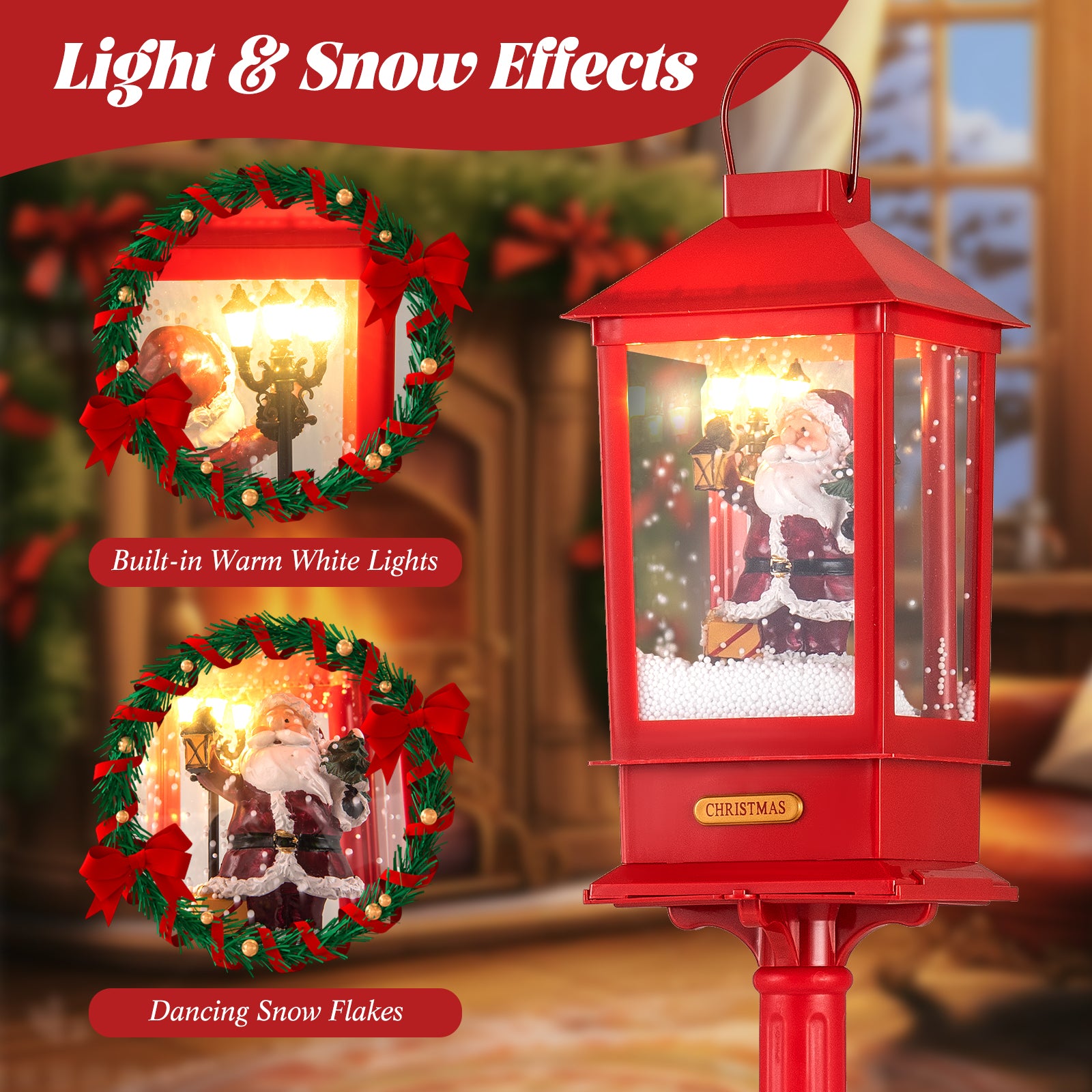 61 Inch Christmas Musical Street Lamp Post, Detachable Snow Globe Lantern, Red Christmas Decor & Accessories at Gallery Canada