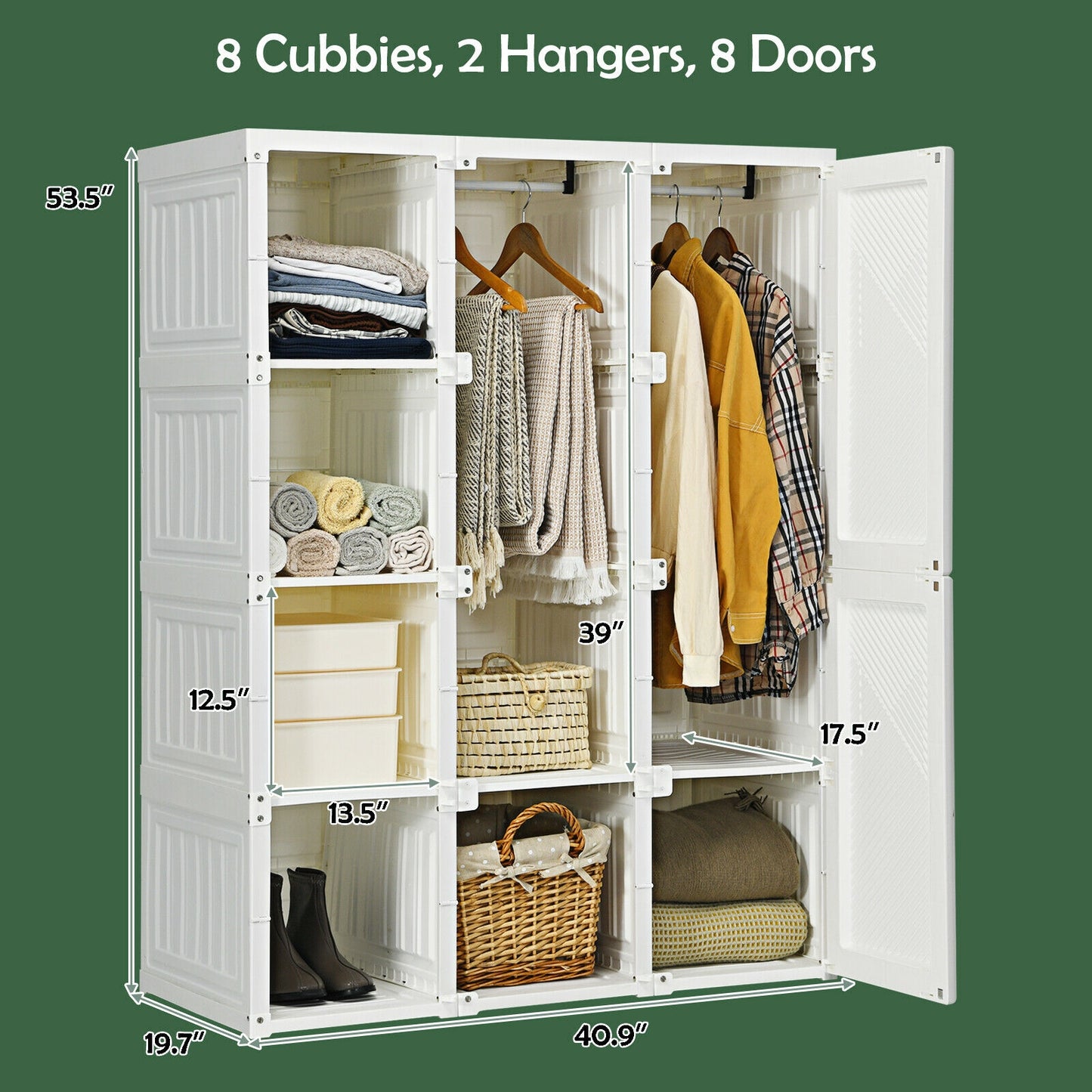 Foldable Closet Clothes Organizer with 8 Cubby Storage, White Clothing & Closet Storage at Gallery Canada