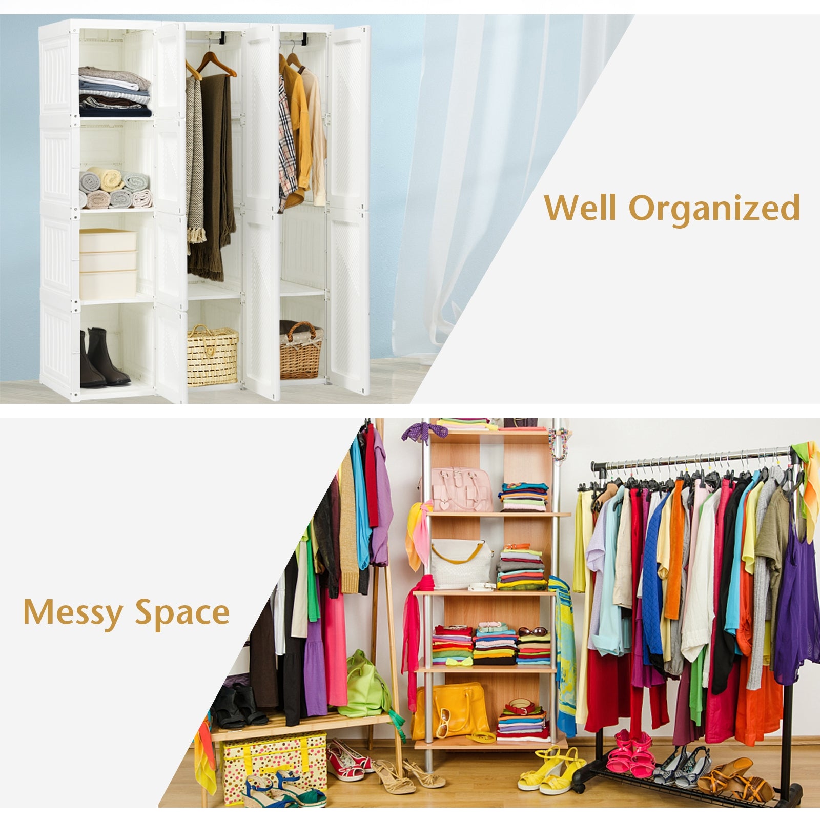Foldable Closet Clothes Organizer with 8 Cubby Storage, White Clothing & Closet Storage at Gallery Canada