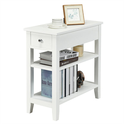 3-Tier Nightstand Bedside Table Sofa Side with Double Shelves Drawer, White Nightstands at Gallery Canada
